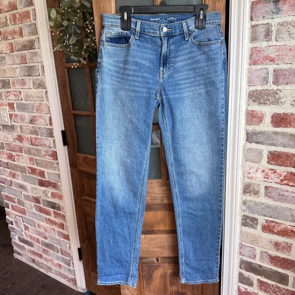 Old Navy Wow Boyfriend Jeans Womens 6 Tall Blue Mid-Rise‎ Straight Medium Wash